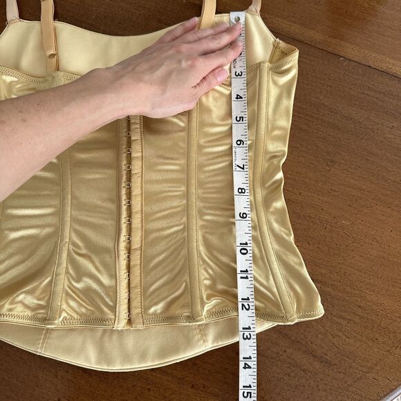 On Gossamer Gold Satin Corset Cami Top M Lingerie Diamond Quilted Cupped PinUp - Picture 9 of 16